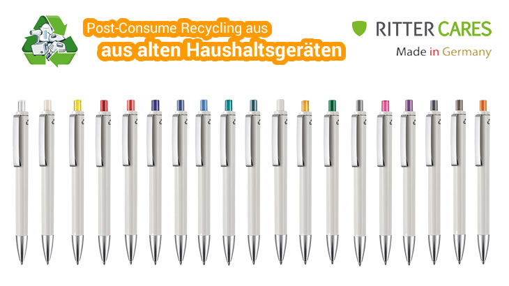 Kugelschreiber EXOS aus Recycling-Kunststoff weiss