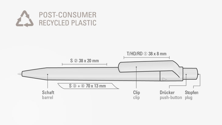 Kugelschreiber ON TOP aus Recycling-Kunststoff Druck