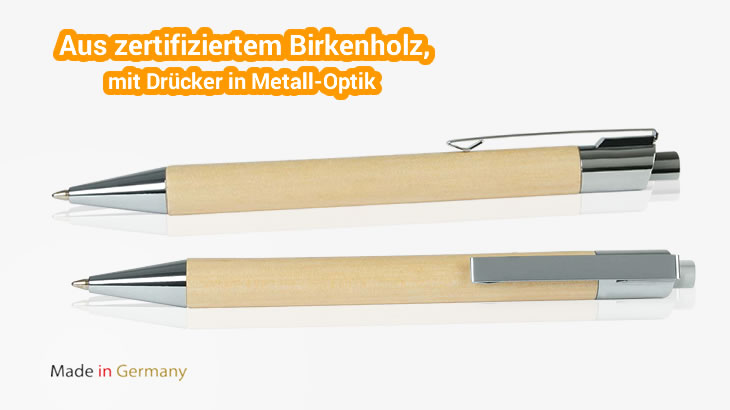 Holzkugelschreiber FSC mit Metalldrücker