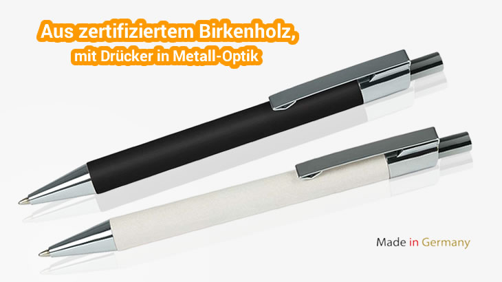 Holzkugelschreiber schwarz oder weiß aus Birkenholz