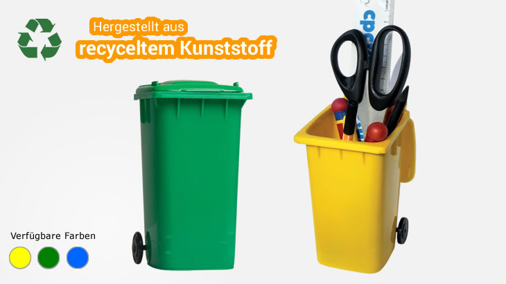 Stifteköcher aus Recycling-Kunststoff als Mülltonne