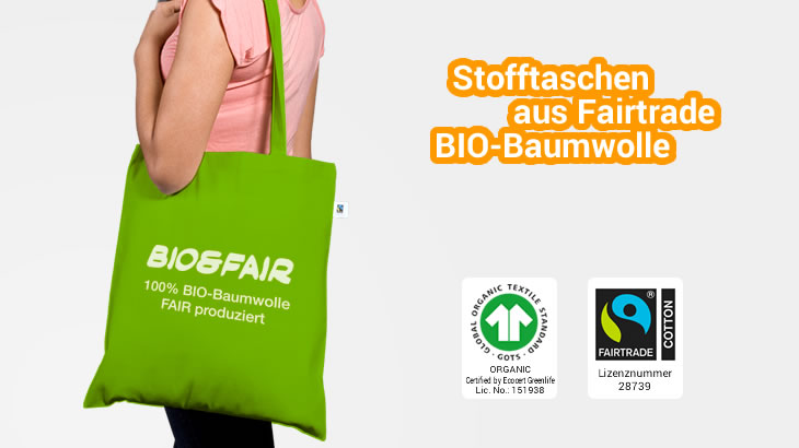 Grüne Fairtrade-Stofftasche aus Biobaumwolle