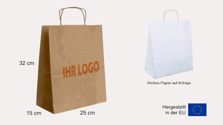 Braune Papiertasche 25 x 15 x 32 cm mit Kordelgriff