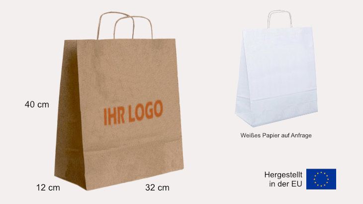 Braune Papiertasche 32 x 12 x 40 cm mit Kordelgriff
