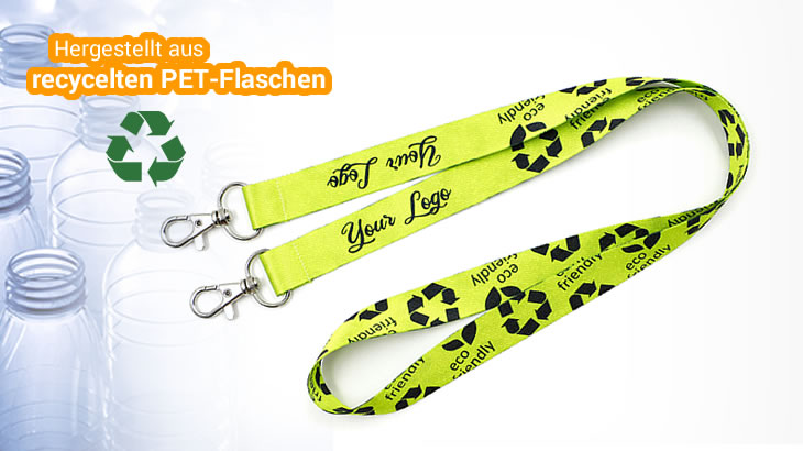 Lanyard aus Recycling-PET (rPET) mit zwei Karabiner-Haken