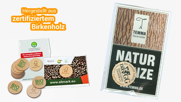 Einkaufswagenchips aus zertifiziertem Holz