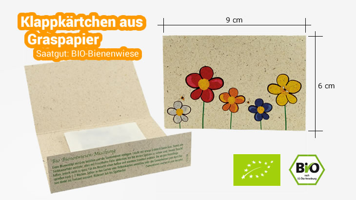 Graspapier-Klappkärtchen mit Bio-Bienenwiese