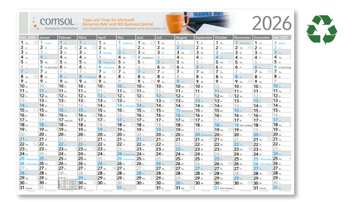 Wandkalender HORIZON aus Recycling-Papier