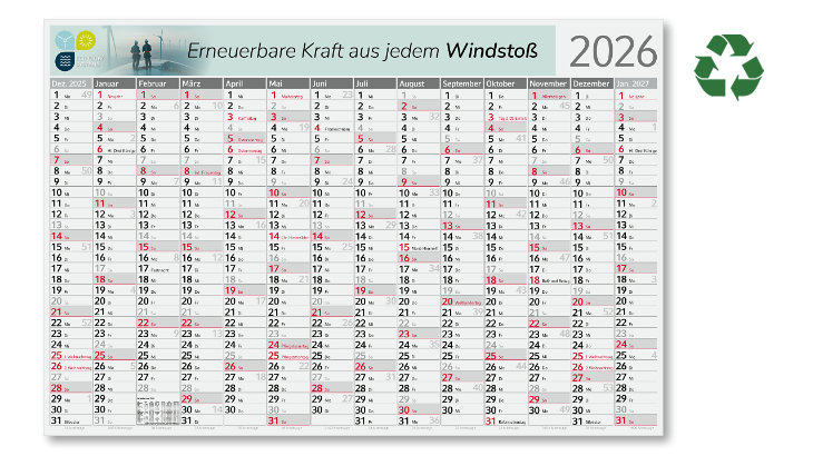 Wandkalender PURE aus Bambus-Papier