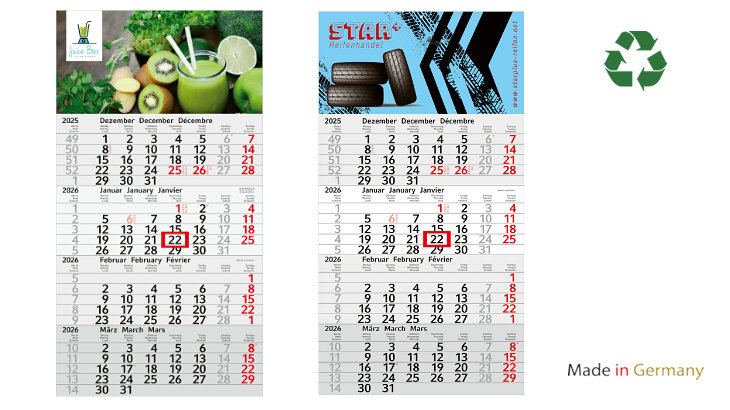 4-Monats-Kalender aus Recycling-Papier